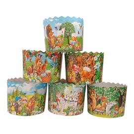 chutemka - 12 Pack | 12 oz Different designs of Paper Mold, Round Easter Bread Baking Paper Molds (Children's)