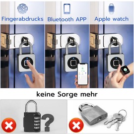 Eseesmart Fingerabdruck Schloss - Vorhängeschloss Fingerabdruck mit Kabel, Smart Lock with Bluetooth APP, Smart Schloss Wasserdicht für Schrank Helm Fahrrad Haus