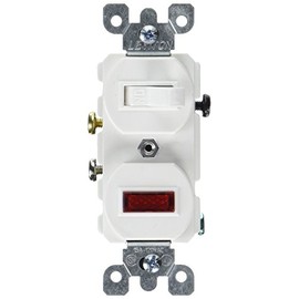 Leviton S02-05226-0WS Decora Traditional Duplex Combination Switch with Neon Pilot Light, 120/277 Vac, 12 A, 1 P, 4.3
