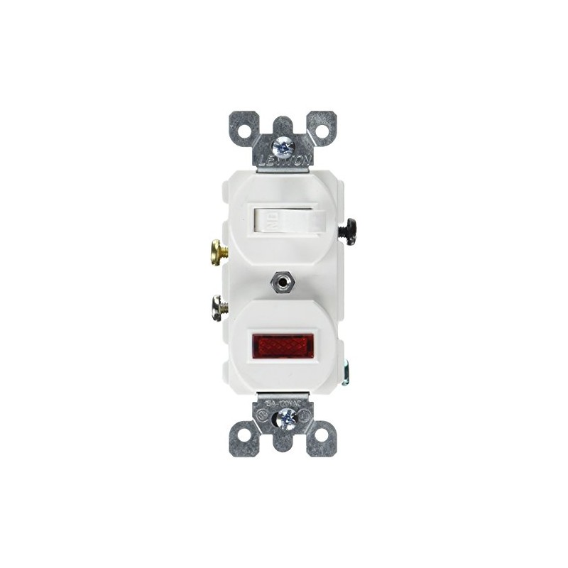 Leviton S02-05226-0WS Decora Traditional Duplex Combination Switch with Neon Pilot