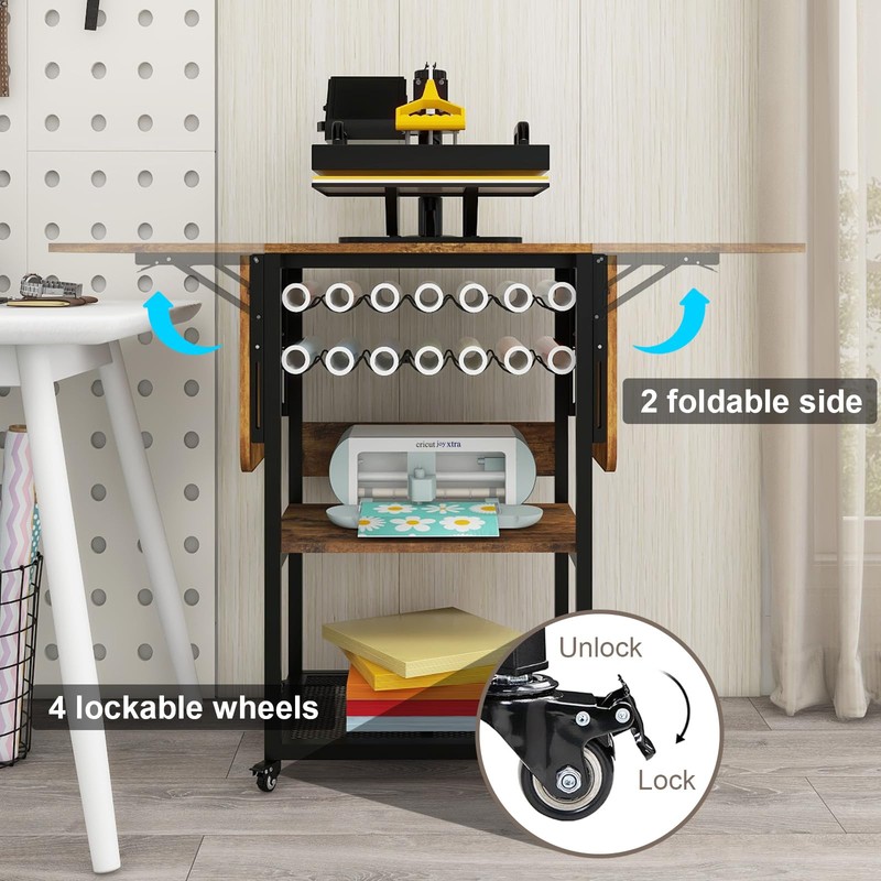 PUNCIA 3 Tier Movable Heat Press Table with Vinyl Roll