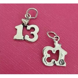 P Number 13 Heart Birthday Sterling Silver Bracelet Charm Pendant New 925 USA