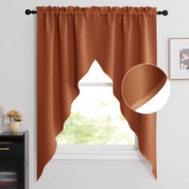 NICETOWN Swag - Cortinas opacas para baño, cortinas de cocina estilo granja para ventanas, cortinas de cortina de cascada con aislamiento térmico para sala de estar, 2 piezas, 36 x 63 x 18 pulgadas por panel, color naranja quemado