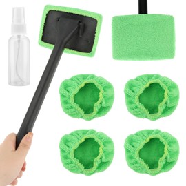 Loyanger Car Windshield Cleaning Tool, Windshield Cleaner with 5 Reusable Microfiber Pads and Extendable Handle, Auto Glass Wiper Kit for Interior/Exterior Dirty Car Windows(Color:Green)