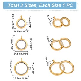 UNICRAFTALE 3 Pieces 3 Sizes Memory Locket Pendant Glass Photo Charms Round Locket Charms Golden 304 Stainless Steel Pendant Picture Frame Charms for Photo or Necklaces Jewellery Making, Metal