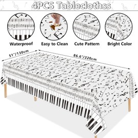 Hegbolke 4 Pack Musical Notes Tablecloths 220cm x 130cm Reusable Rectangular Music Tablecovers Piano Key Table Cover Musical Notes Theme Birthday Party Decoration for Music Party Decorations