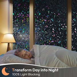 Haton Blackout Window Film, Total Light Blocking Privacy Window Cover, Stained Glass Window Tint Shades for Home, Room Darkening Day Sleep Heat Control, Non-Adhesive, Black 17.5 x 78.7 inches