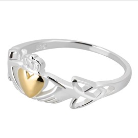AeraVida Celtic Claddagh Love Heart Gold Plated Silver Ring | Delicate Wedding Rings For Women | Sterling Silver Rings Sizes (8)