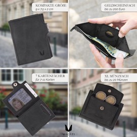 MAGATI Slim Wallet with Coin Compartment, RFID Protection, Mini Wallet Men & Women, Small, il Santo Card Holder, Shopping Trolley Chip Compartment, Wallet, Black vintage, XL coin compartment