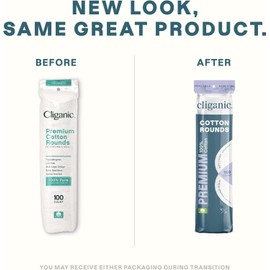 Cliganic Premium Cotton Rounds for Face (200 Count) | Makeup Remover Pads, Hypoallergenic, Lint-Free | 100% Pure Cotton (Packaging May Vary)