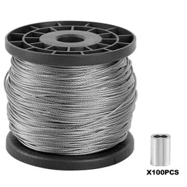 KEILEOHO 400 Ft 1/16 Stainless Steel Wire Rope, 304 Stainless Steel Cable 7 x 7 Strand Core Aircraft Cables Breaking Tension 368 Lbs with 20 PCS 8-Shaped Aluminum Sleeve Black Scroll