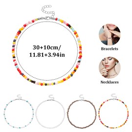 YESTARTDS Pack of 4 Colourful Summer Pearl Necklace, Bohemian Necklace, Colourful Pearl Chains, Boho Beach Beads Necklaces, Bracelets for Women, Girls, Jewellery, Vintage Necklace, Gifts