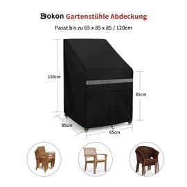 Dokon Garden Chair Protective Cover with Side Tie Down Straps, Stacking Chairs Cover, Waterproof, Windproof, UV-Resistant, 420D Oxford Fabric Cover for Garden Chair, Stacking Chair, 70 x 70 x 85/125 cm (Black)