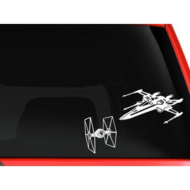 Mono Decals Die Cut Vinyl Sticker Compatible with X Wings and Tie Fighter Spaceships Car Truck Window Laptop Tumbler Helmet (White, 6")