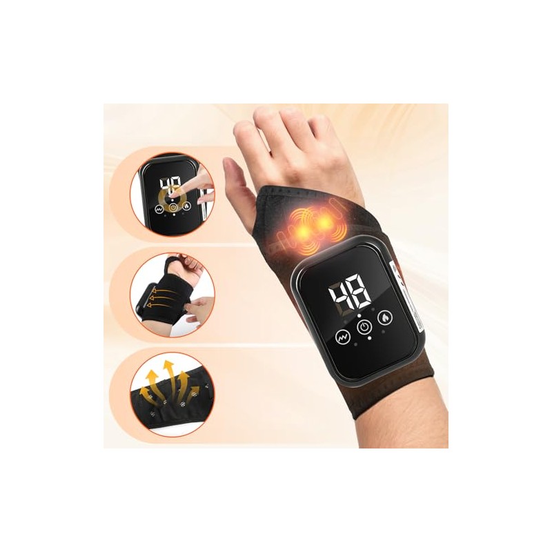 Cordless Heated Wrist Brace with Massager Support Vibration(2 pcs Black)