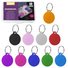 Swpeet 40Pcs 10 Colors 1.4" x 1.2" Round Aluminum Blank Tags with Key Ring Assortment Kit, Engraving Stamping Blank Tags Pet ID Tag for Pendant Decoration, DIY Keychains and Pets Tag Project