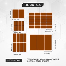 820 Rectangular Colour Code Labels in 4 Sizes 20 Colours Colour Stickers Removable Large Sticker Dots Labels Colourful for Labelling the Mobile Box Office