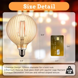 Harwez Light Bulbs, 4W Dimmable Decorative Large Unique Amber Globe G125 Edison LED Bulbs with Squirrel Cage Filament, E26 Medium Base, 2200K Warm Ambient Mood Lighting for Indoor Decoration, 4 Pack