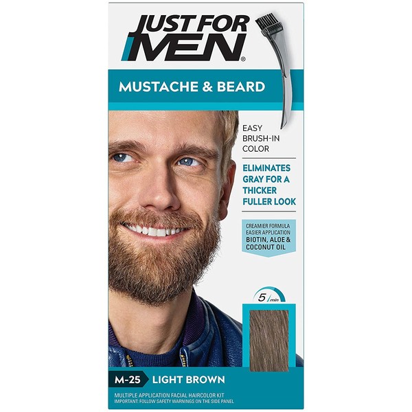 JUST FOR MEN Brush-In Color Gel, Mustache & Beard M-25 Light Brown 1 Each (Pack of 2)