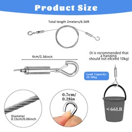 Pack of 4 Steel Rope with Eyelets Silver Photo Rope Hanger Adjustable Picture Hanging Wire with Hooks Robust Stainless Steel Wire Rope with Eyelets of Mirrors Lamps Artworks (2 m x 1.5 mm)