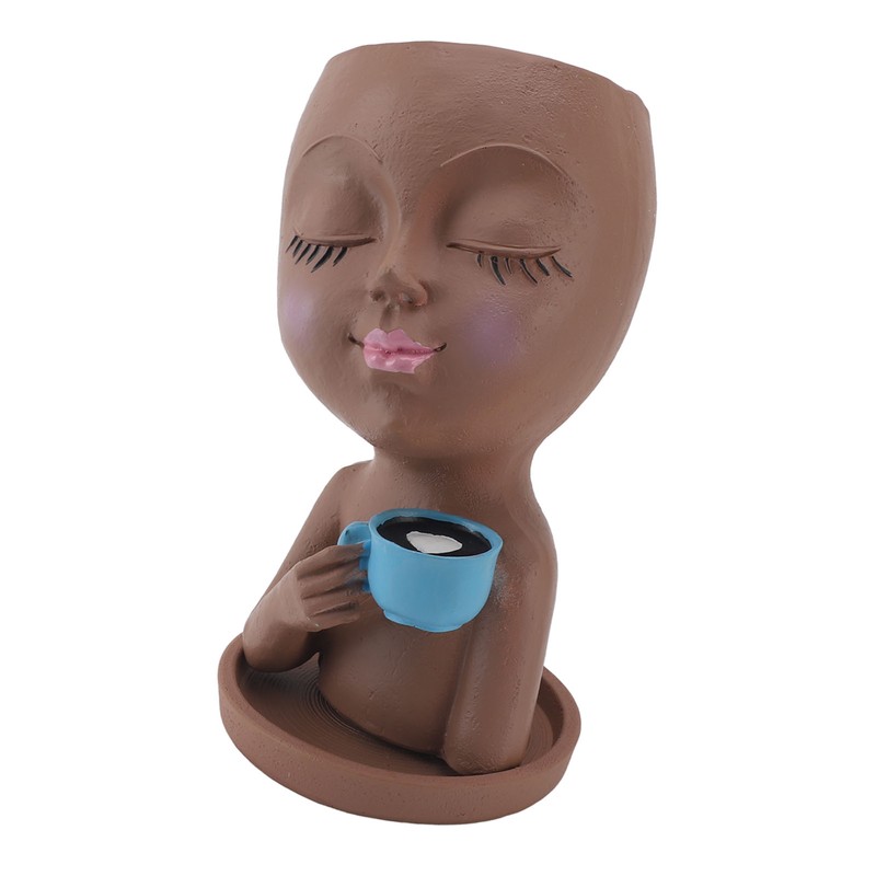 Resin Face Plant Pot Creative Cute Small Drinking Coffee Succulent