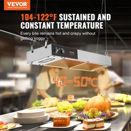 VEVOR French Fry Food Warmer, 750W Commercial Strip Food Heating Lamp, Electric Stainless Steel Warming Light Dump Station, Overhead 104-122°F Fries Warmer for Chip Buffet Kitchen Restaurant, Silver