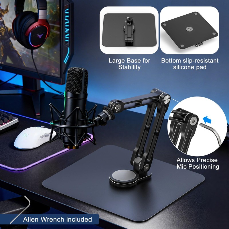 Mic Stand Desk, 360° Rotatable Desktop Microphone Stand, Max Load