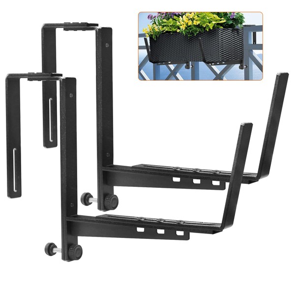 ZUIWAN 2 Pcs Adjustable Railing Planter Boxes Brackets,Heavy Duty Iron