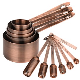 IFFMYJB Copper Plate Measuring Cups and Spoons Set of 11, 5 Copper Measuring Cups, 6 Copper Measuring Spoons, Stainless Steel Measuring Spoons and Cups for Dry & Wet Ingredients During Kitchen&Baking