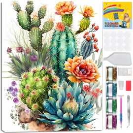 Jakener Diamond Art Kits for Adults with Framed,Cactus Succulent Diamond Painting Kits for Adults DIY 5D Beautiful Box Pack Round Full Drill Gem Art and Crafts for Home Wall Decor 30x20cm/12x8in ﻿