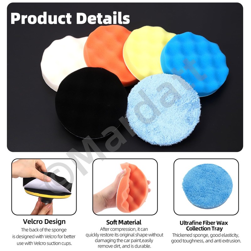 Mardatt 13Pcs 6" Car Polishing Pad Kit Includes 6" Buffing