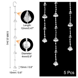 sourcing map 5 Pcs Acrylic Crystal Garland Strands, Clear Crystal Beads Strands Chandelier Crystals Replacement Diamond Bead String Hanging for Wedding Decor, DIY Craft Jewelry (0.3m/0.98ft)