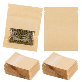 100 Pcs Small Resealable Seed Envelopes Coffee Coin Packets with Clear Window Sample Bags Window Food Storage Bag Mini Zip Lock Kraft Bags for Seed Flower Vegetable Plants Garden Storage Packaging