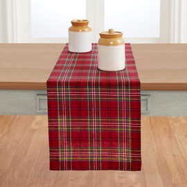 Solino Home Christmas Table Runner 90 inches Long – 100% Pure Linen Red Classic Tartan Plaid Table Runner 14 x 90 Inch – Machine Washable Table Runner