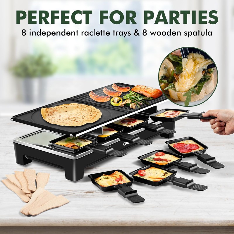 CUSIMAX Raclette Grill, Electric Grill, Reversible 2 in 1 Non-stick