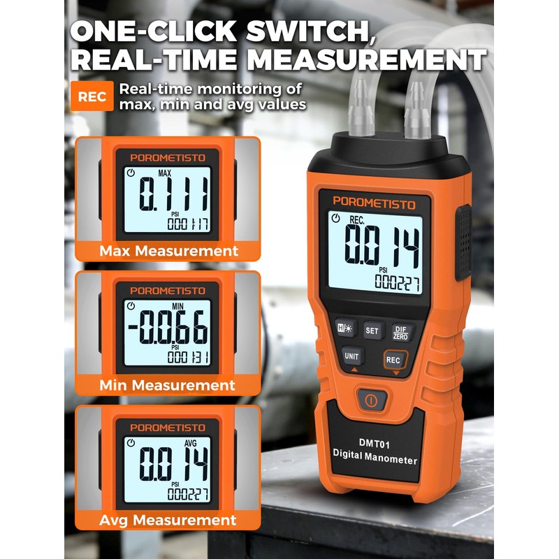 DMT01 Digital Manometer POROMETISTO, Manual Calibration Custom Zero