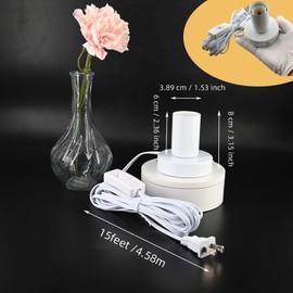 atiyoc White Metal E26/E27 Screw Light Socket with 15FT Extension Cord, Hanging Light Cord for Garage,80MM Small Table Lamp Base Ceiling Bulb Holder, On/Off Switch US Plug in Wire (1 Pack)