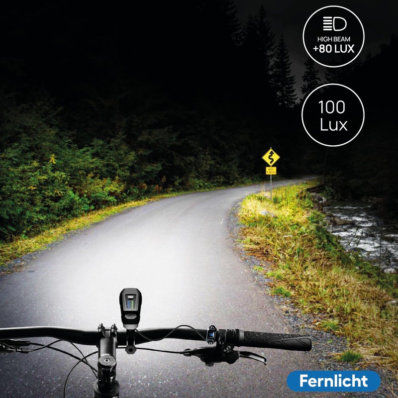 FISCHER Bicycle LED Front Light 100 Lux High Beam Sensor