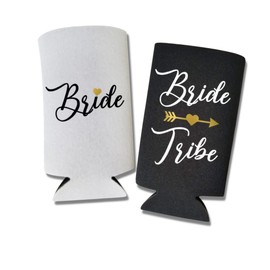 Bride Tribe Bachelorette Party Slim Can Coolers, Spiked Seltzer Coolies, Multiple Color Variations, Wedding Skinny Coolies (12 Black, 1 White)