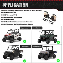 Ranger Side Mirrors - UTV Sideview Mirror with Profit/Profile Clamp Mount for Polaris Ranger 1000 XP 1000 SP 570 Polaris General 1000/XP 1000, Canam Defender/Maverick Trail 2013-2026