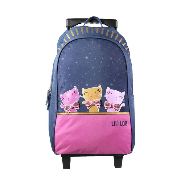 Bagtrotter Lili Lou 3 Cats Wheeled Backpack Blue, Blue