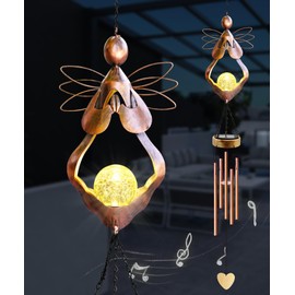 Qeeman Solar Angel Wind Chimes Garden Decor:Memorial Metal Ornaments for Outdoor Garden Yard Patio Balcony - Gifts for Women Grandma Mom