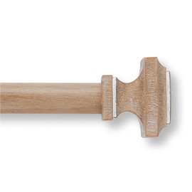 MODE Farmhouse Collection 1 1/8" Diameter Curtain Rod Set with Cottage Square Curtain Rod Finials and Steel Wall Mounted Adjustable Curtain Rod, Fits 72” to 144” Windows, Weathered Oak