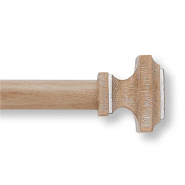MODE Farmhouse Collection 1 1/8" Diameter Curtain Rod Set with Cottage Square Curtain Rod Finials and Steel Wall Mounted Adjustable Curtain Rod, Fits 72” to 144” Windows, Weathered Oak