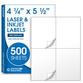 Spartan Industrial Printable Laser and Inkjet Labels - 4.25" X 5.5" White Labels - 500 Sheets, 2000 Total Bottle and Jar Labels for Canning, Identification, Business Logos