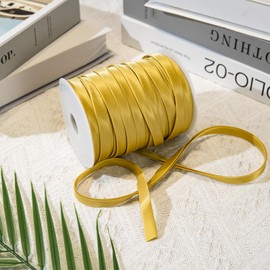 [55 Yards] Double Fold Bias Tape 1/2 Inch (12mm) - Polyester Sewing Binding Tape for Quilting, Blanket Edging, Garment Hemming - Pre-Folded Edge Trim for Fabric, Pillow, Purse, Metallic Gold