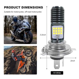 Sbulhia 9-16V H4 LED Motorcycle Headlight Bulbs, Super Bright 3030 Chips Bulb Halogen Lamp Replacement, Waterproof High/Low Beam LED Headlight Bulb for Most Motorcycles ATVs (White)