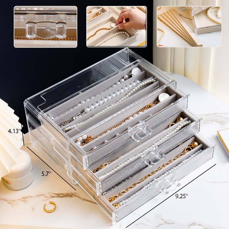 YUFONG Necklace Holder Organizer, Dustproof Necklace Box Velvet Necklace Organizer