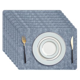 ArcaGuru Faux Leather Placemats Set of 8, Heat Resistant Non-Slip Place mats for Dining Table, Washable and Wipeable, Anti-Slip Place Mats for Indoors & Outdoors, 17 x 12.2 Inch, Azure
