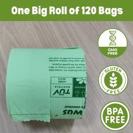 ECOBEWUS 1.6 Gallon 100% Compostable Bags Handle Tie (120 Bags) Small Disposable Compost Trash Bags Food Scrap Garbage Bags US BPI Certified TUV OK Compost Home Certified Meeting ASTM D6400 (120 ct.)